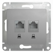 Розетка двойная компьютерная RJ45+RJ45 кат.5E механизм SE Glossa, алюминий