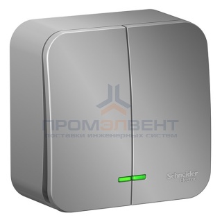 Выключатель 2-клавишный с подсветкой (cх.5) Blanca Schneider Electric 10А 250В алюминий