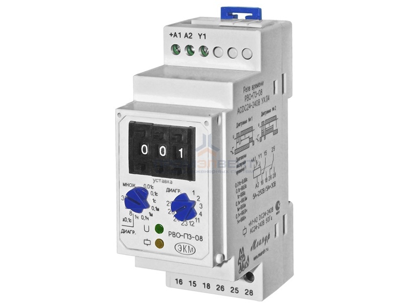 Реле времени РВО-П3-08 0.01с-999ч 2НЗ 5А 24В-240В AC/DC на DIN-рейку